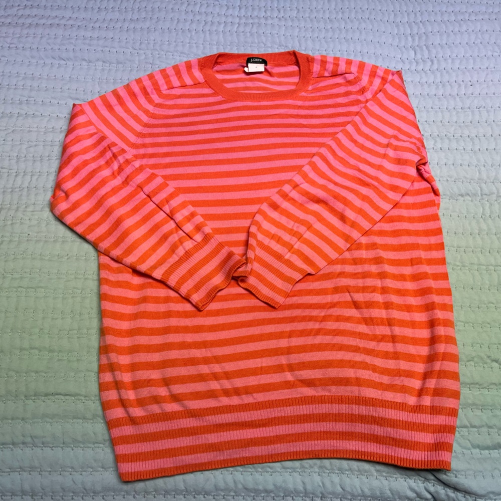 J Crew lightweight knit top, Sz Large, pink and orange stripe. EUC!!!